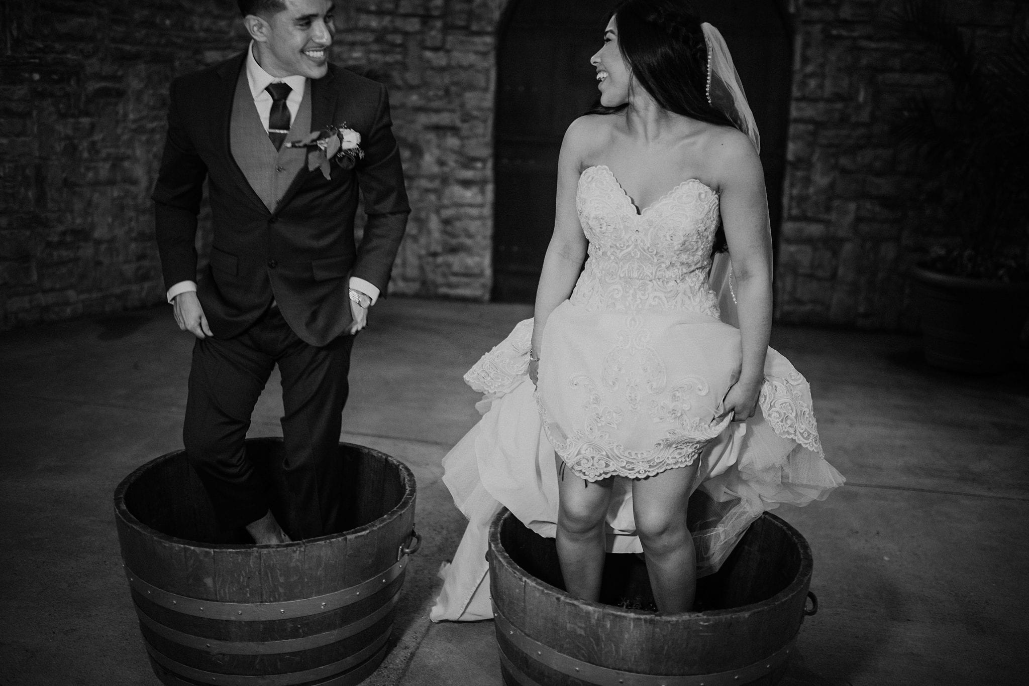 Bride and Groom Grape Stomping