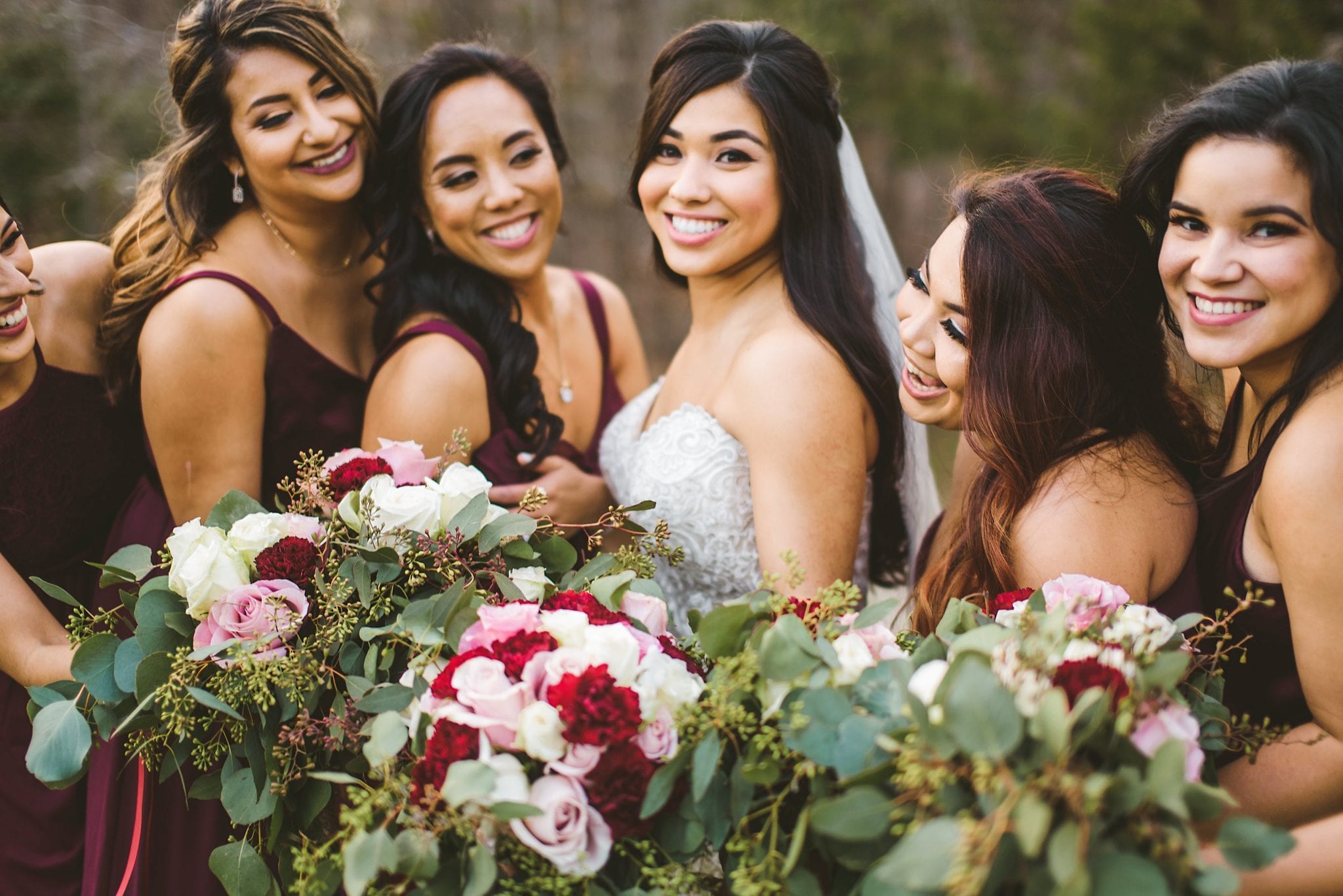 Bride and Bridesmaids with Flowers